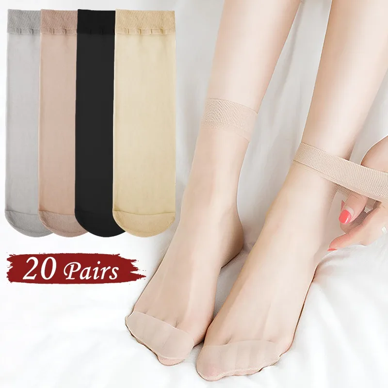 

20 Pairs Woman Harajuku Silk Stockings Summer Comfortable Breathability Socks Anti Hooking Wear-resisting Female Socks Lace