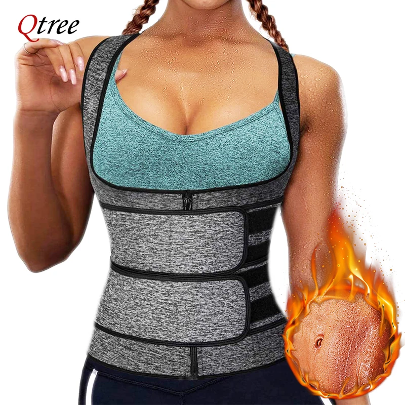 Qtree Women Sweat Sauna Shapewear Abdomen Trimmer Top Waist Trainer Corset Body Shaper Slimming Fitness Zipper Hot Neoprene Vest