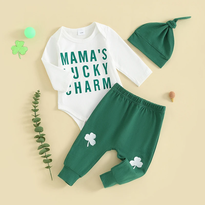 Newborn St Pattys Day Outfit Baby Boy My First St Patricks Day Outfits  Romper Pants Hat Infant Clothes Set