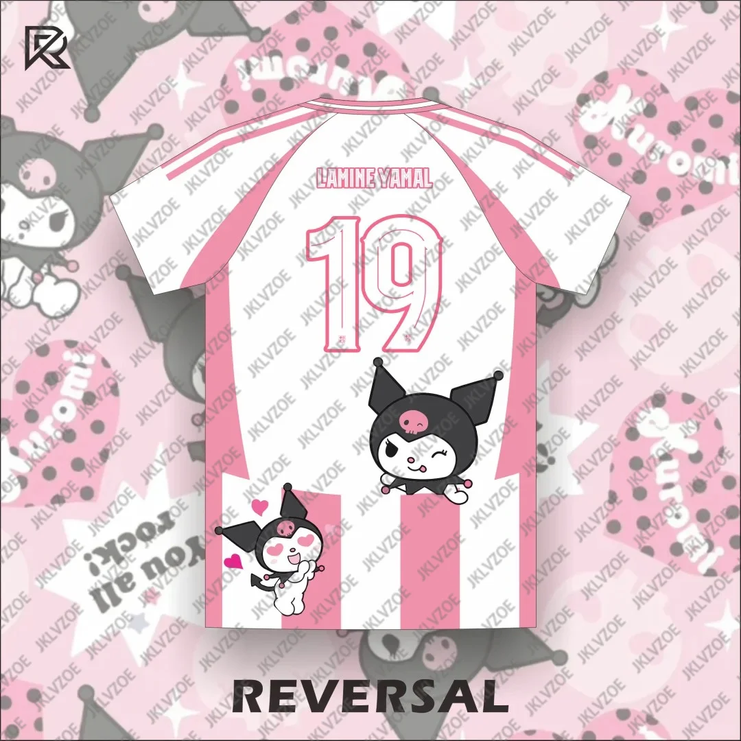 New Children'S Sanrio Kuromi Short Sleeved T-Shirt Pink Spain No. 19 Yamal Jersey Men'S And Women'S Same Sports Casual Shirt