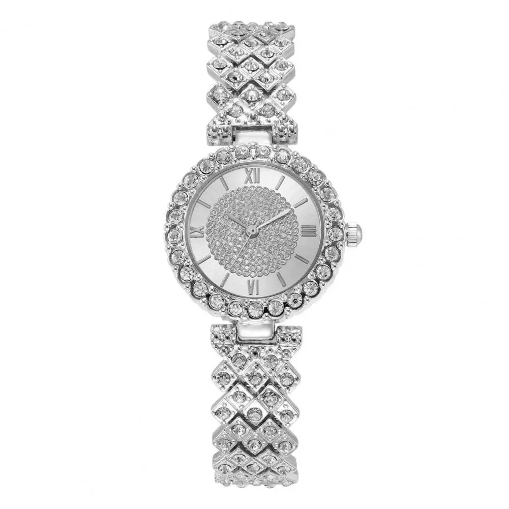 Conjunto de joyería de reloj de pulsera exquisito para mujer, conjunto de joyería de reloj de cuarzo con decoración de diamantes de imitación, decoración de muñeca de alta precisión inoxidable