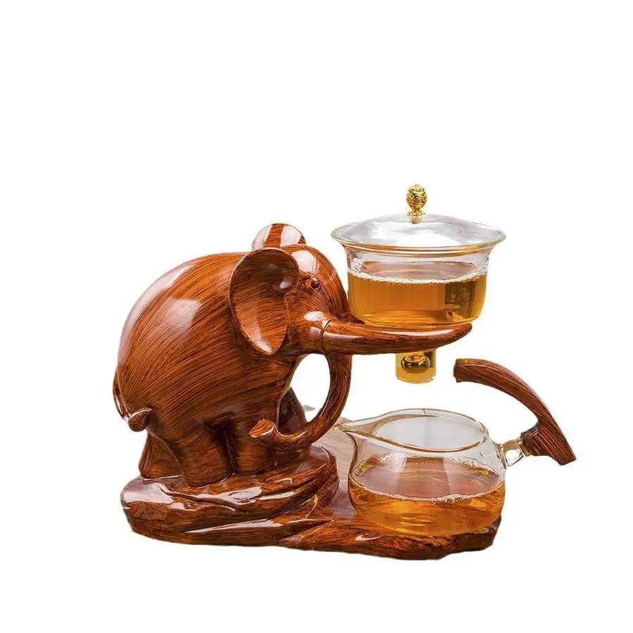 

Стеклянный чайный сервиз в стиле кунг-фу со слоном, вращающаяся крышка для капельной воды, чаша, полуавтоматический стеклянный чайник, костюм