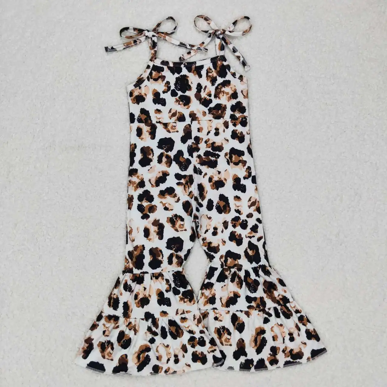 

Wholesale Toddler Children Sleeveless Brown One-piece Kids Pants Infant Overalls Boutique Romper Baby Girl Leopard Jumpsuit