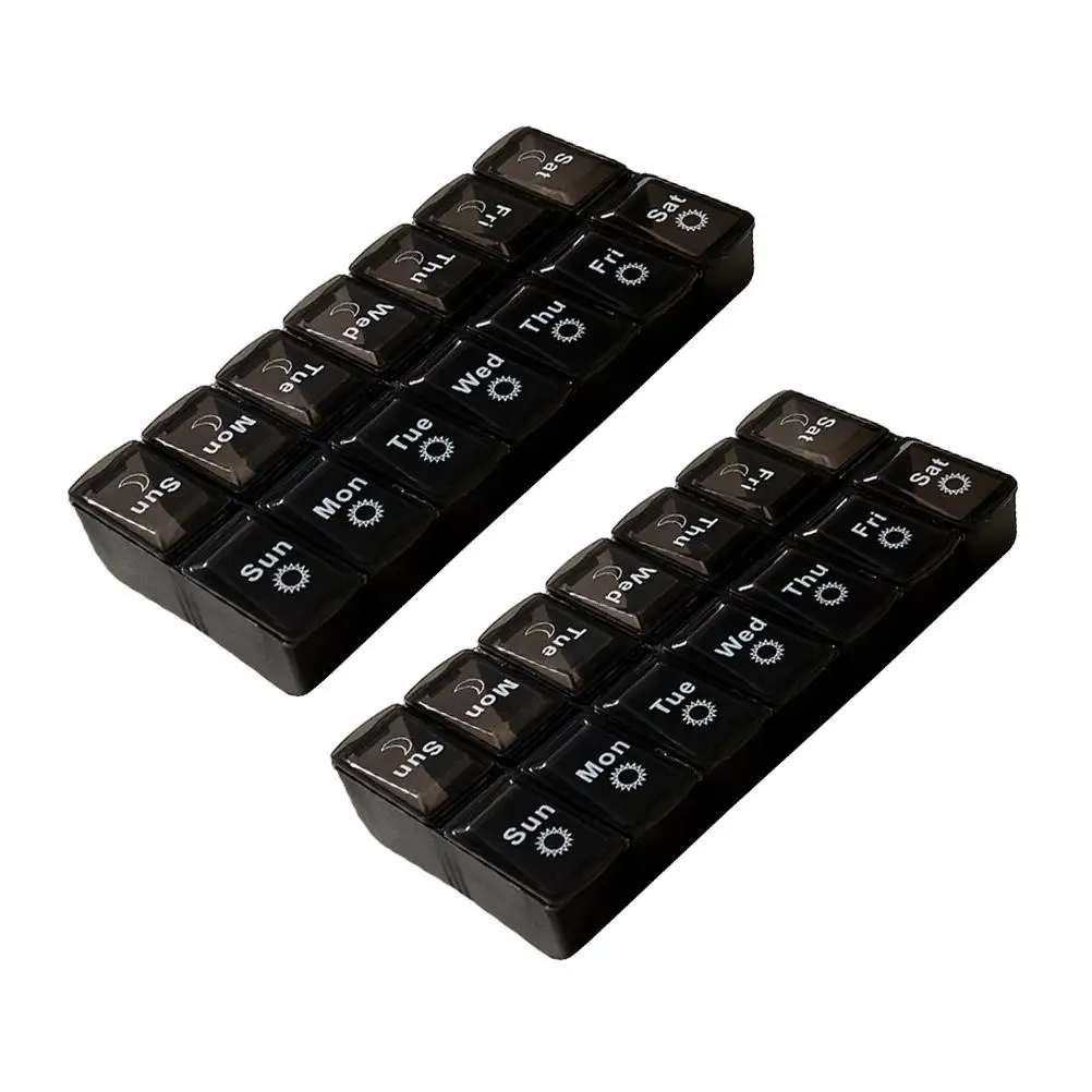 Dispenser 14 Box Medicine Pill Boxes Storage Cases Black Plastic Portable Sundry Travel