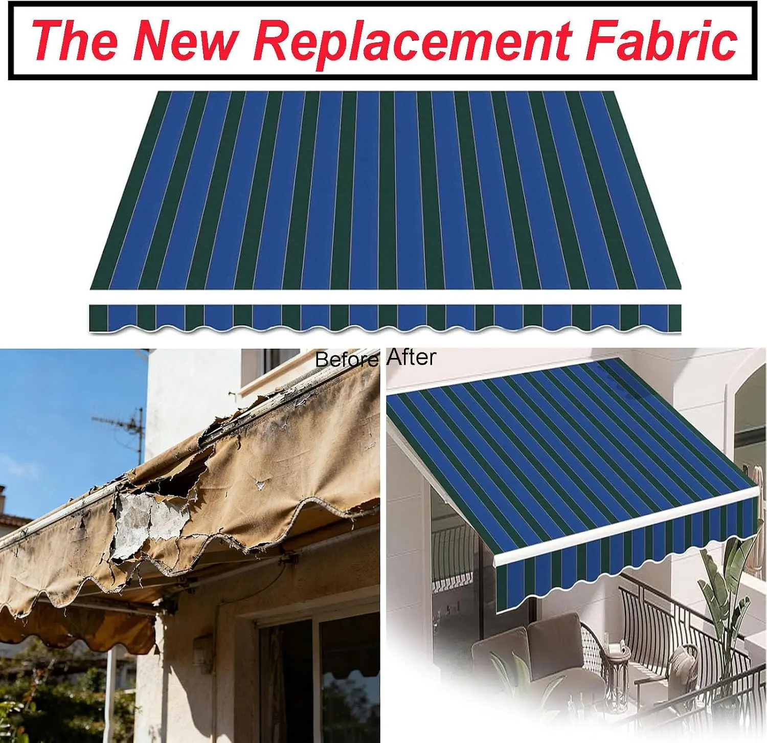11x8ft 12x10ft 13x10ft Garden Patio Awning Replacement Fabric Top Cover Outdoor Waterproof Manual Sun Shade Shelter Canopy Deck