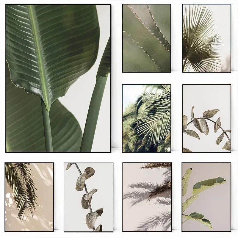 Botanical Leaves Agave Tropical Palm Leaf Eucalyptus Neutral Flower Wall Art Poster Canvas Picture Wall Living Room Home Deco