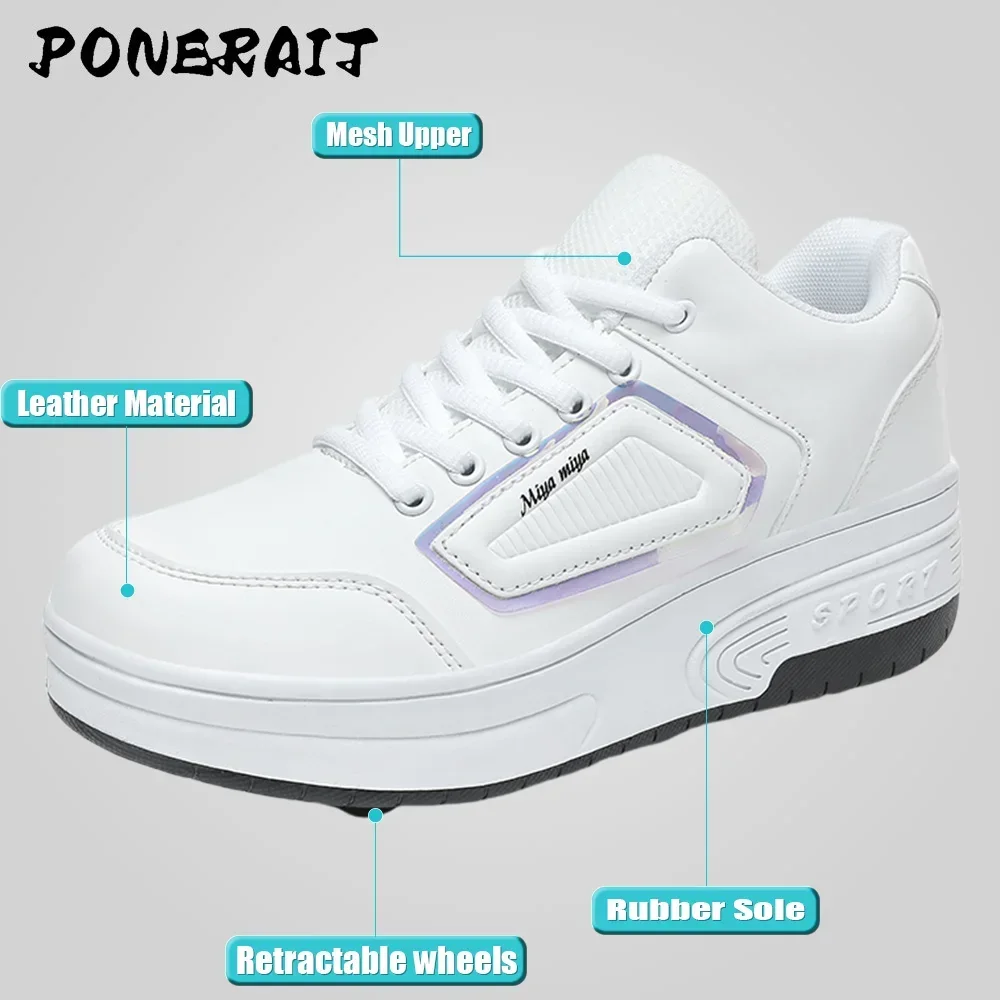 New Running Children Casual Sneaker 4 Wheel Adult Kids Outdoor Sports Dual-Use Walk Roller Skate Shoes Roller For Women