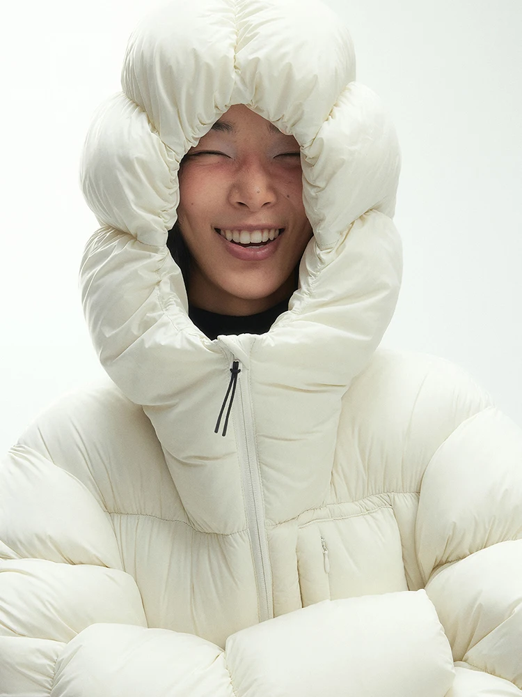 Mumaroho 2025 Zimowa Jesienna Damska Kurtka Puchowa z Kapturem w Kształcie Ośmiornicy, Jednolita, z Długim Rękawem, Gruba, Ciepła Odzież Wierzchnia, Puszysta Kurtka Płaszcz dla Kobiet