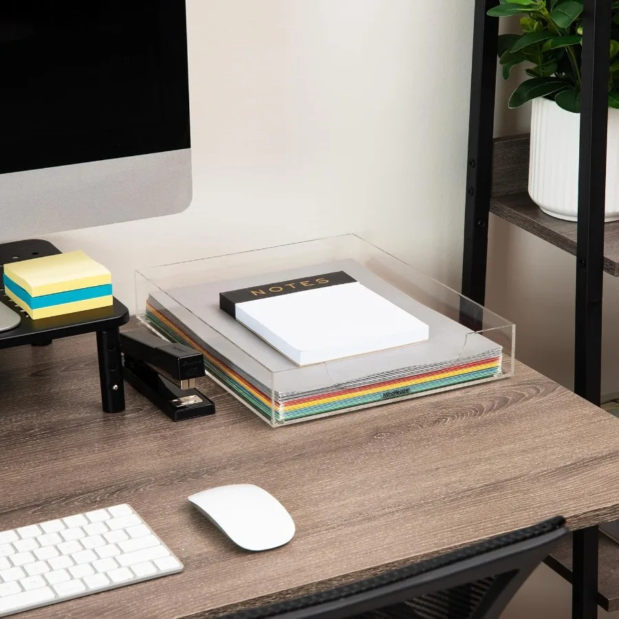 منظم سطح المكتب من الأكريليك الشفاف الحديث مع صينية ورقية للاستخدام المكتبي، حل فعال لتخزين الملفات مصمم لتنظيم المكتب