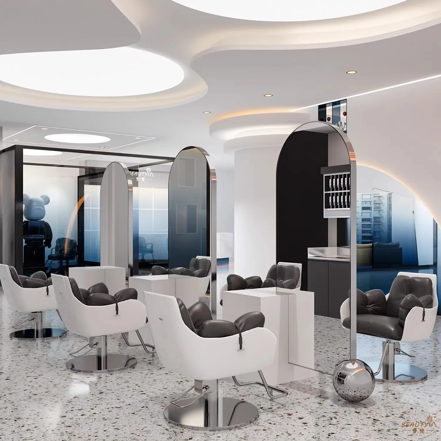 Stainless steel single and double-sided floor-to-ceiling mirror hair  special hair cutting, perming and dyeing