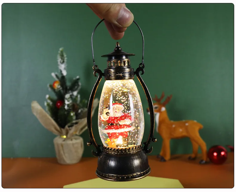 Boule à neige de Noël de style rétro, bonhomme de neige, lanterne de père Noël, globe de paillettes de vacances, décoration de table de Noël, cadeau de père Noël, chaud