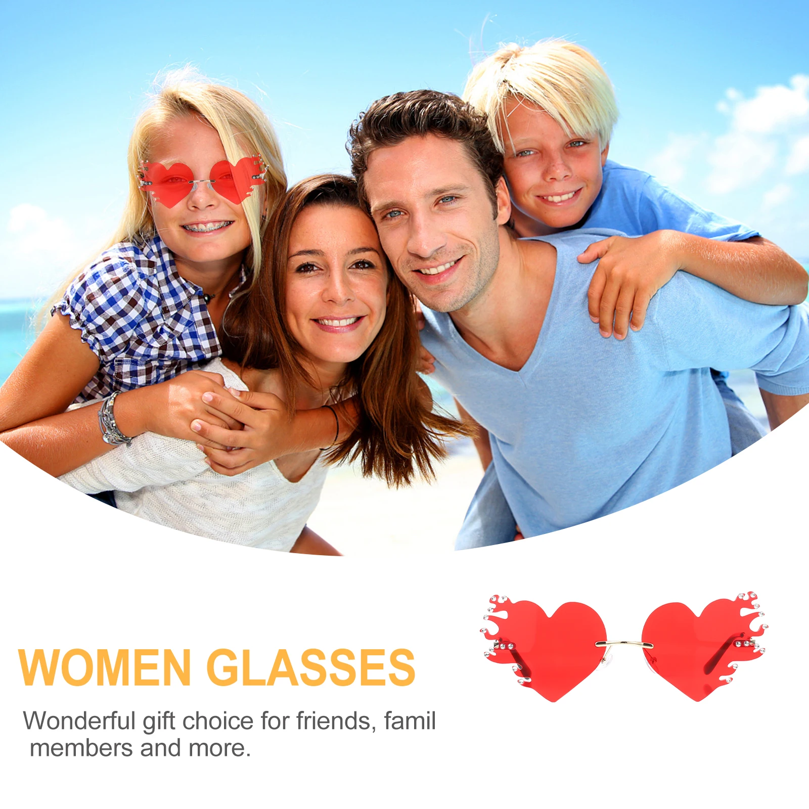 

Sunglasses Decorative Fire Red Personality Heart Rimless Metal Flame Glasses Trendy Eye Wear Gift Accessories For Photo Birthday