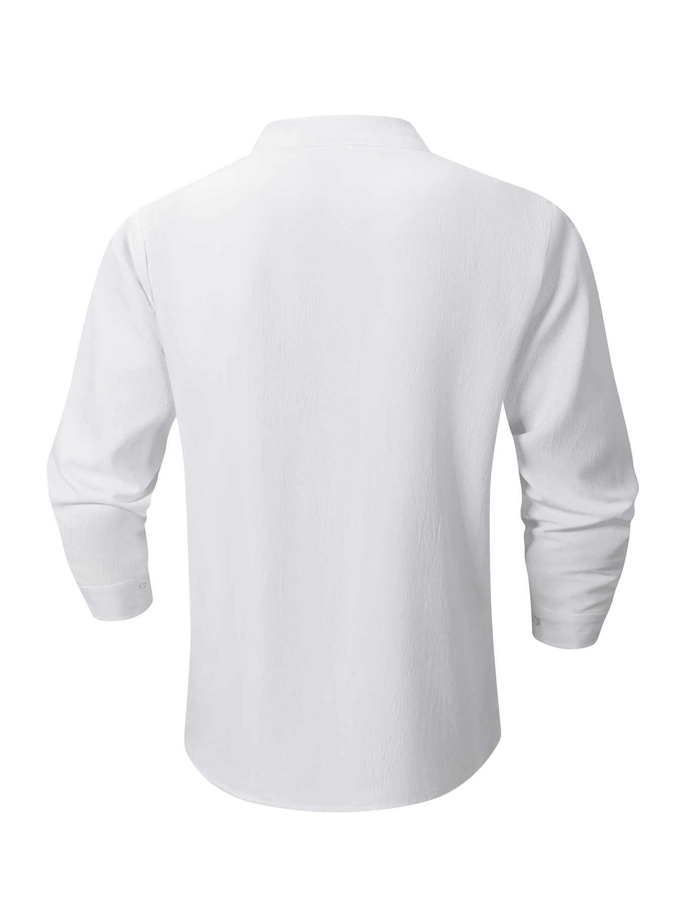 Lightweight Crinkle Fabric Men Half Placket Stand Collar Pullover Shirt Roll Up Long Sleeve Durable Casual For Seaside Holiday
