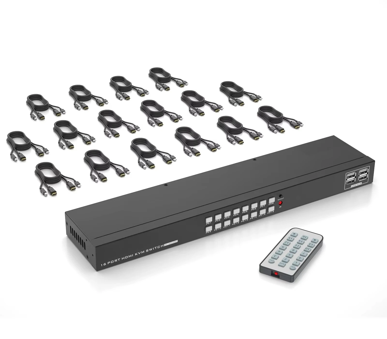 16 Port KVM Switches HDMI 4K + Cables (upgraded 2in1), 1U Rackmount KVM Switcher Console 16x1