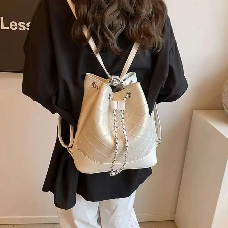 Shoulder Women's Backpack Bag Student Class Drawstring Bucket For Women New Korean Version Trendy Large Capacity High-End Sense