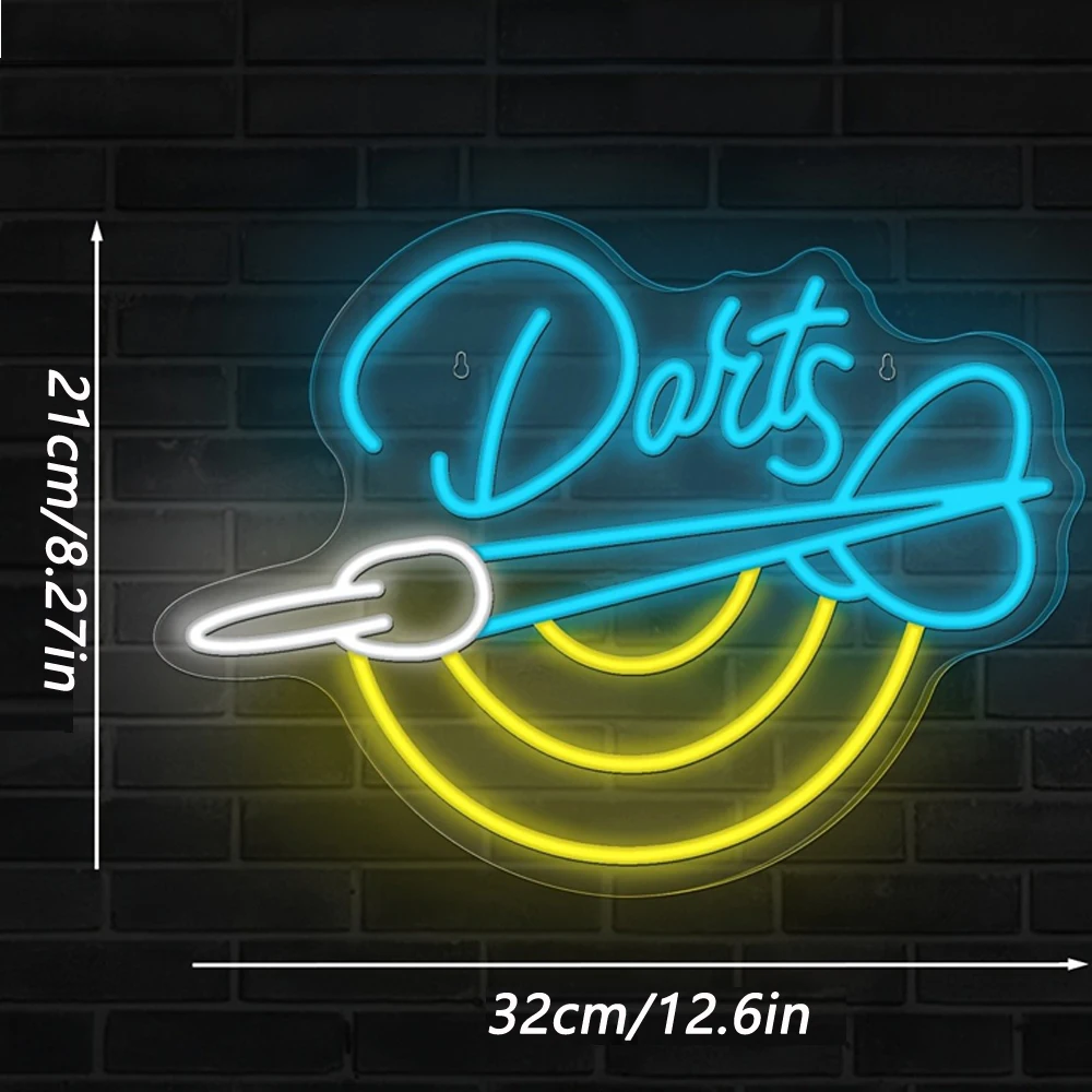 [USB Powered Neon Darts Sign] Neon Darts Sign with Poles - USB Powered Multicolor Light Bar for Game Room, for Man Cave, Home Bar