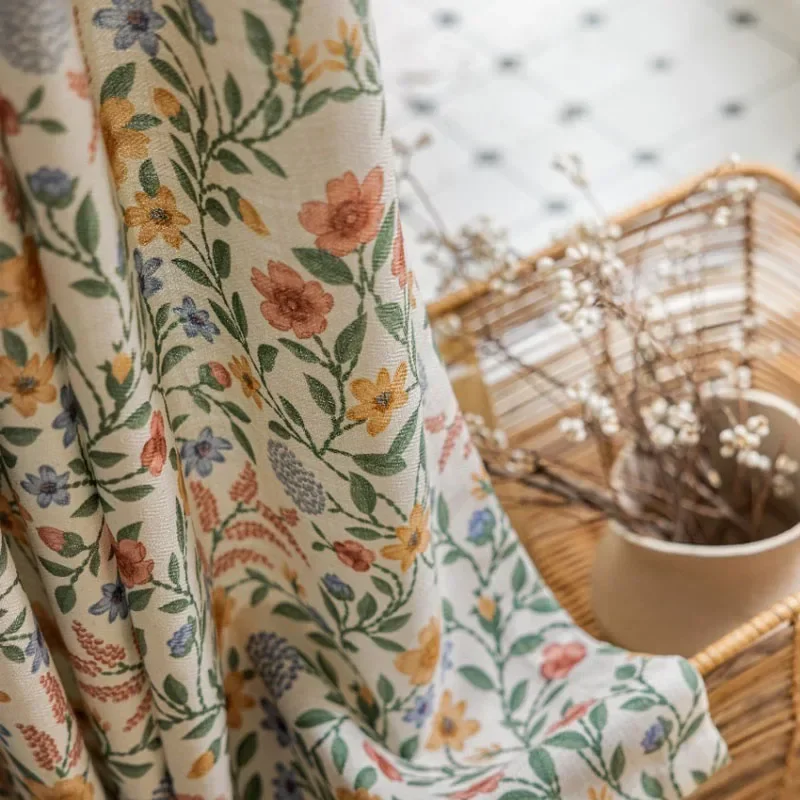 Cotton And Linen Printed Curtains For Bedroom Living Room Floating Window Curtains Customised American Rustic Botanical Flower