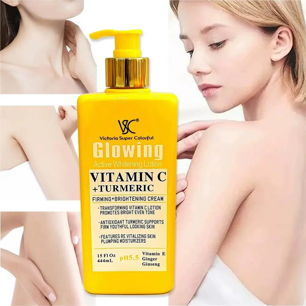 Vitamin C Body Lotion with Turmeric Ginger Ginseng Moisturizing Brightening Cream for Uneven Tone Dry Dull Skin