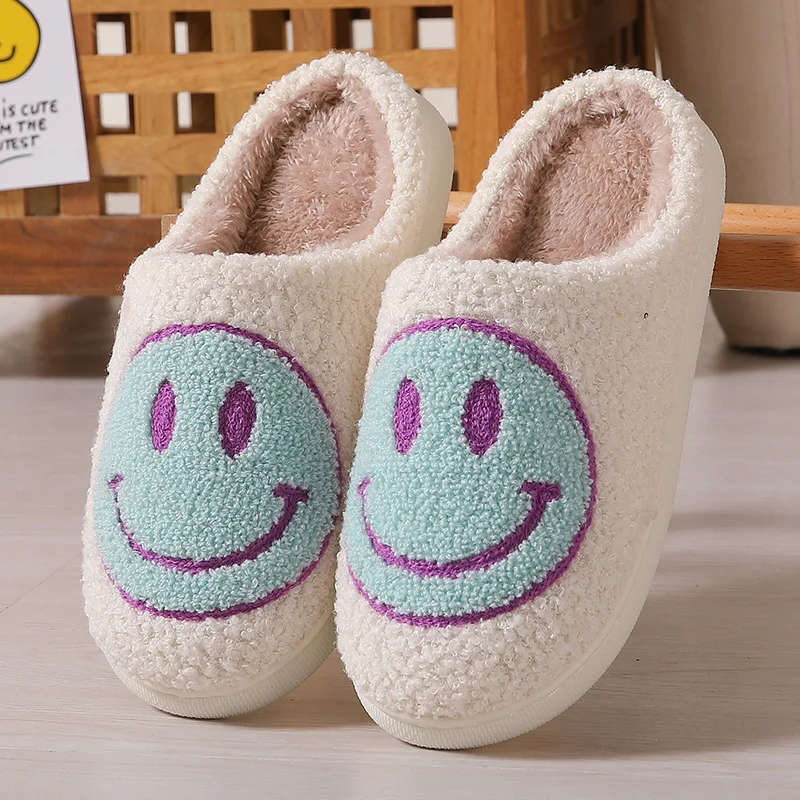 Trending Smiling Hearts Cotton Slippers Women Wholesale House Acrylic Fleece Indoor Slippers