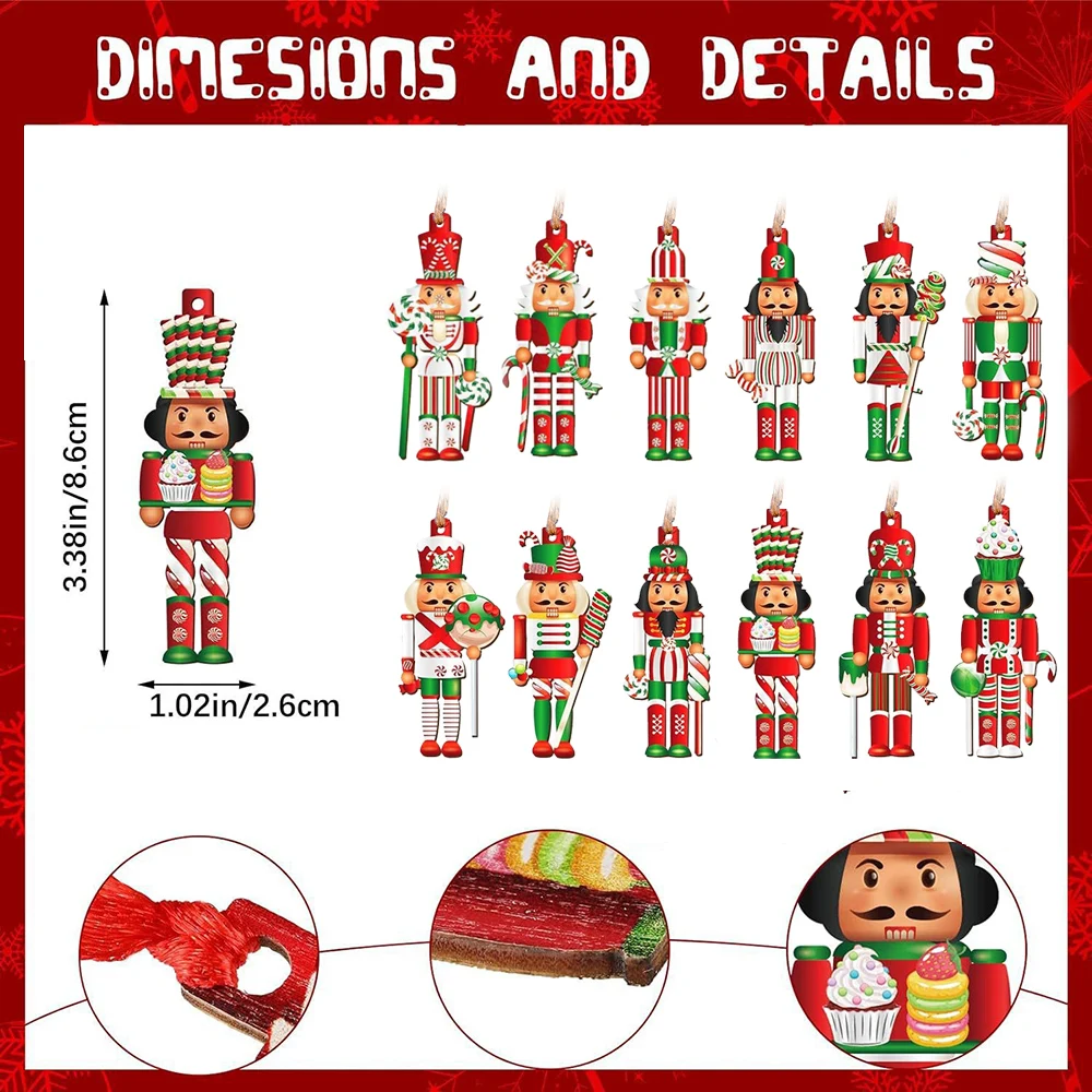 Soldat Casse-Noisette Bonbons Pendentif En Bois, Ornement De Face D'arbre De Noël, Décoration De Noël Pour La Maison, Cadeau De Nouvel An, Nouveau, 12 Pcs, 24Pcs