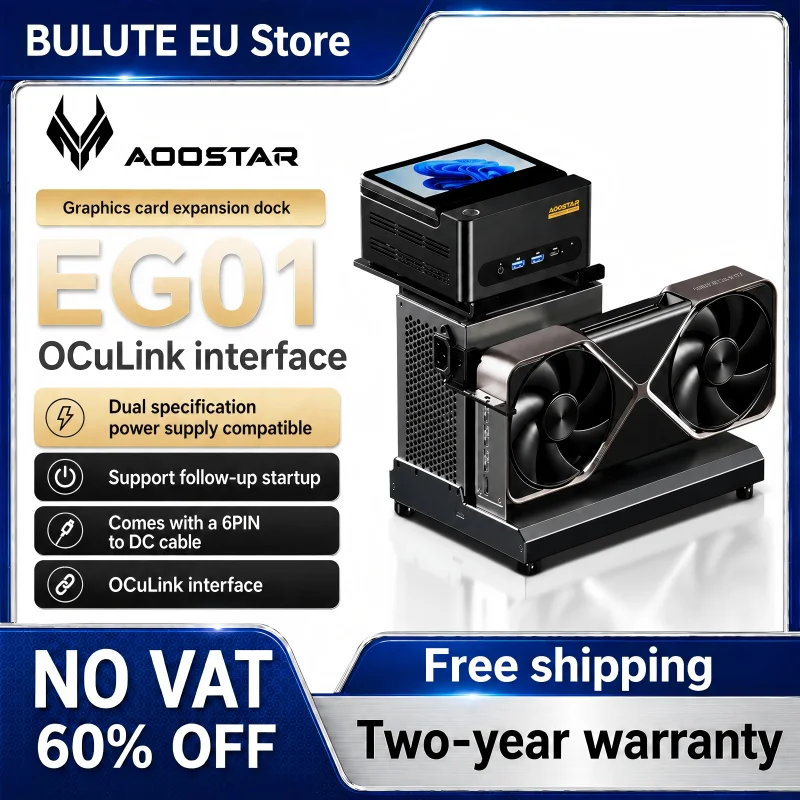 AOOSTAR EG01 EG02 OCuLink Grafische Dock, Metalen Connector, Ondersteunt Desktop PSU, DC-poort, Externe Dock met laag verlies voor laptops