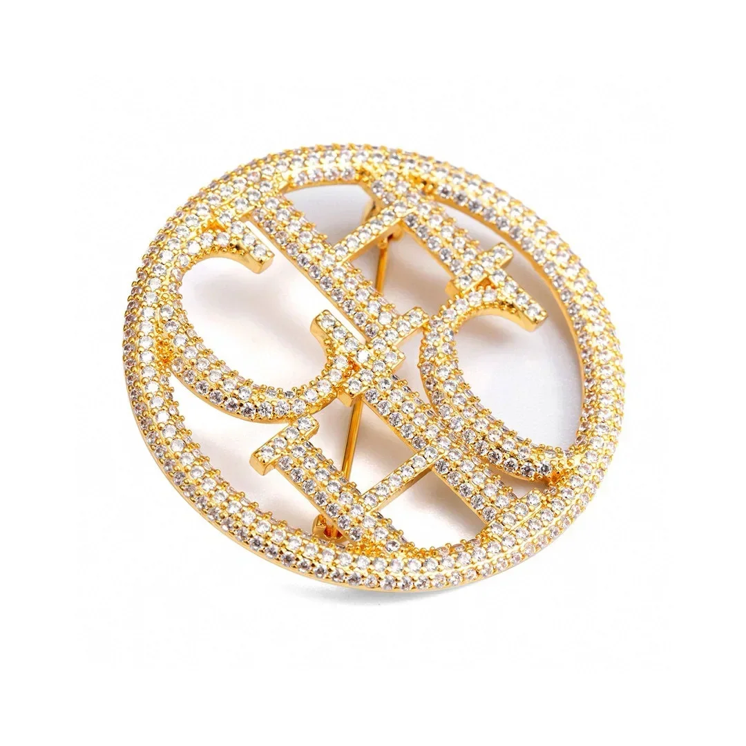 CH Series Cosplay Accessories Luxurious Full Diamond Inlaid Hollow Letter Pattern Round Brooch Women's Horror Costume Prop