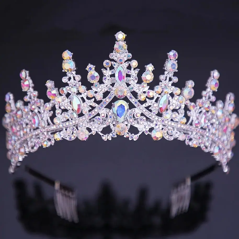 DIEZI Baroque 6 Colors AB Crystal Crown Tiara For Women Wedding Party Bride Headwear Hair Dress Accessories Rhinestone Tiaras