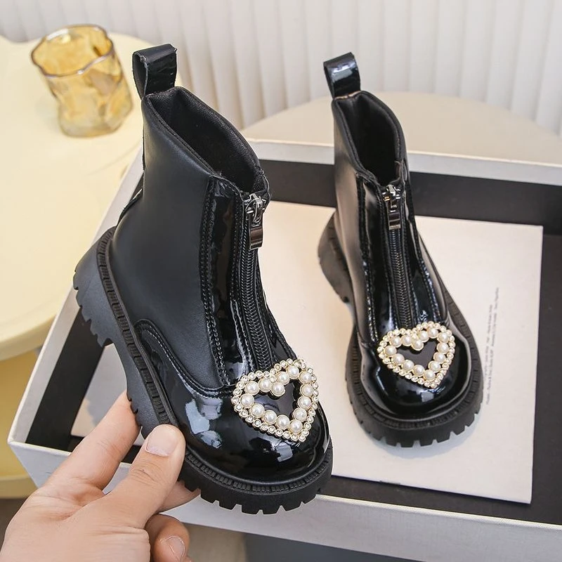 Kids Girls Autumn Winter Black Faux Fur Lined Ankle Boots British Style Fashion Warmth Toddler Short Boots