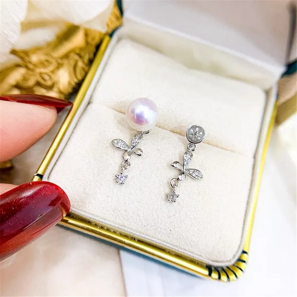 

Серьги-гвоздики из чистого серебра S925 пробы с искусственным жемчугом, аксессуары для рукоделия, подходят для 6-8 мм, круглые плоские бусины E348