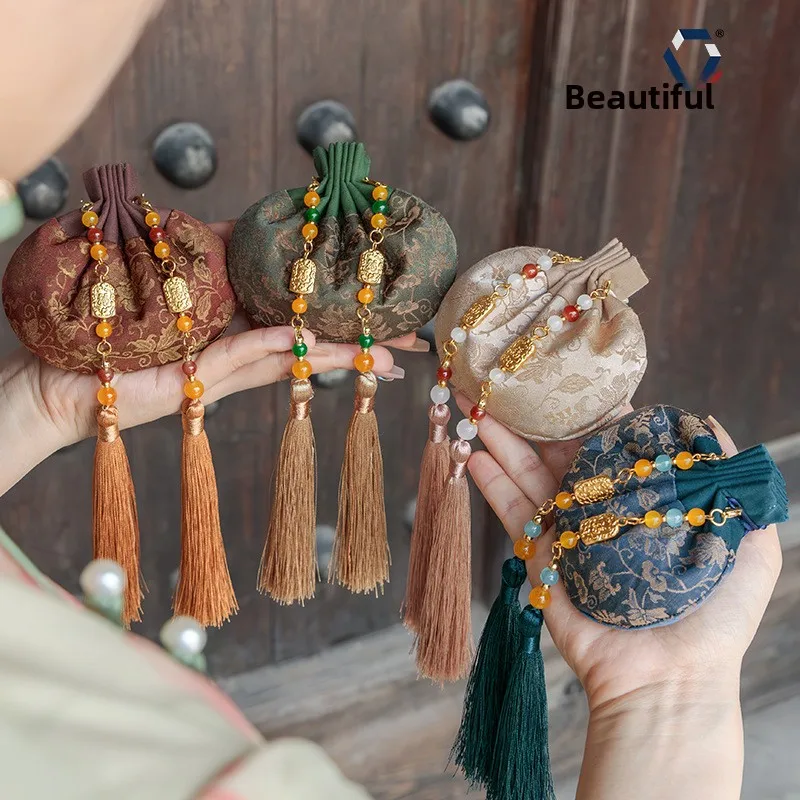 Traditional Chinese Auspicious Lucky Song Brocade Empty Sachet Vintage Embroidered Prayer Pouch With Tassel Couple Gift For Qixi