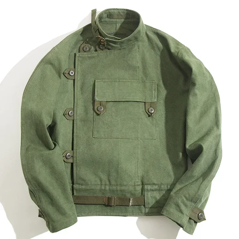 

American Vintage Motorcycle Jacket Amekhaki Retro Military Green Coat Men's Spring New Arrival