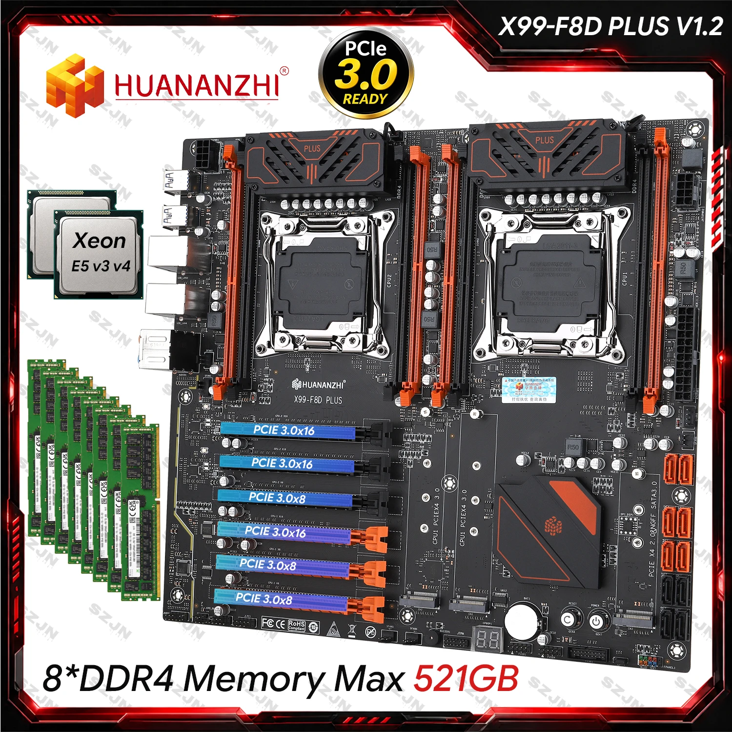 HUANANZHI X99 F8D PLUS E5 XEON V3 V4 Dual CPU Motherboard Combo Kit Support DDR4 RECC MAX 512GB 16 Memory LGA 2011-3 NVME
