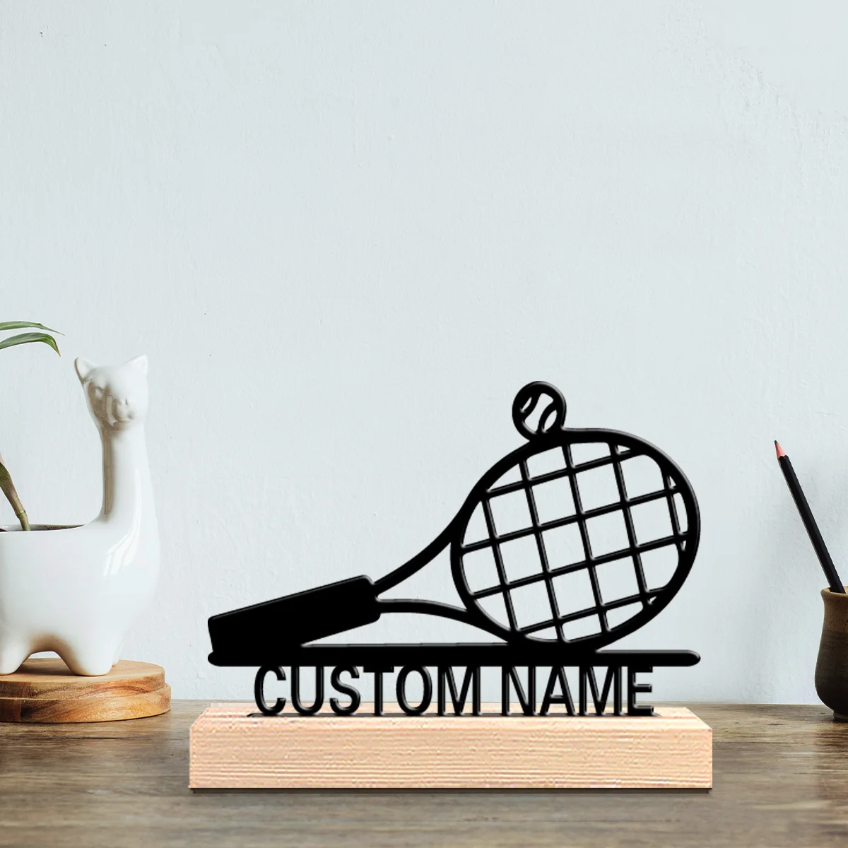 1pc Romantic Personalized Custom Tennis Metal Statues Adventure Desk Sculpture with Wooden Base Ideal for Paddlers Outdoor