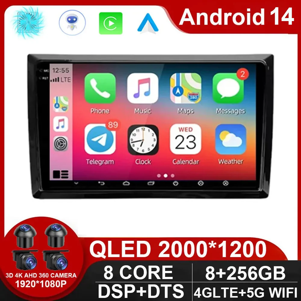 Android 14 GPS Car Radio Multimedia Player For 2009 Volkswagen Touran/Caddy/Passat/Golf/Tiguan/T5 4G QLED DSP Carplay Head Unit