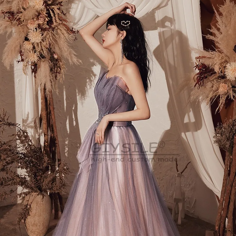 GIYSILE Customized Purple Tube Top Evening Dress Female 2025 New Banquet Elegant Temperament Design Sense Celebrity Sequins
