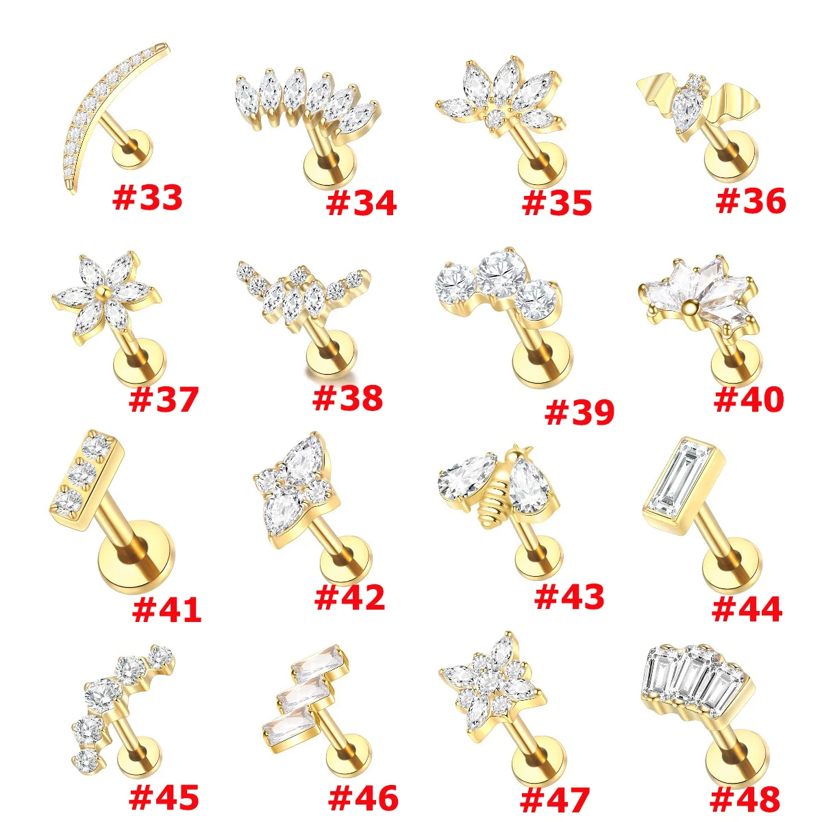 1pcs Titanium Piercing Cubic Zircon Stud Earring 16G Internally Threaded Labret Lip Studs Tragus Helix Piercing Body Jewelry