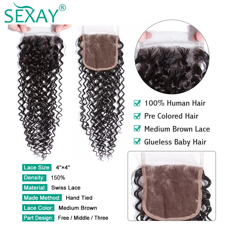 Deep Wave Curly Lace Closure With Baby Hair Brazilian Straight Human Hair 4x4 Transparent Body Wave Water Wave Lace Closures