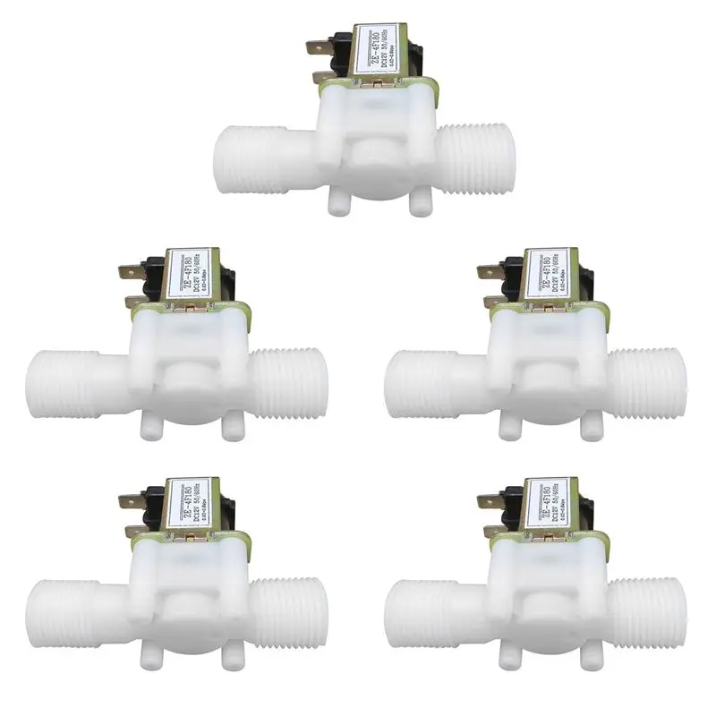 5X 12V 1/2Inch N/C Plastic Electric Solenoid Valve Magnetic Water Air Normally Closed-AT36