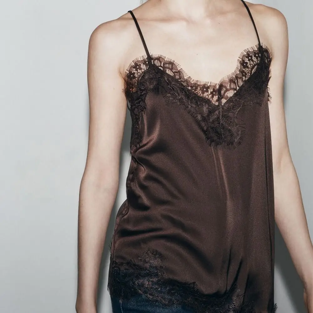 Chic Asymmetrical Lace Lace Patchwork Top Sleeveless Backless Backless Tops V Neck Sexy Lace Camisole Tops Evening Dress