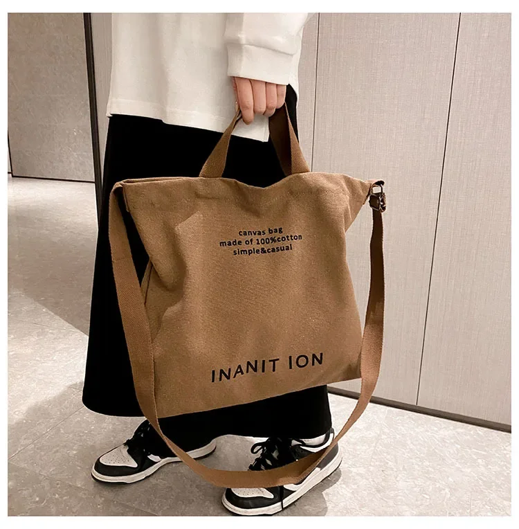 Waschbare, dicke Handtasche, modische Tasche mit großem Fassungsvermögen, japanische einfache Canvas-Umhängetasche, Unisex-Umhängetasche für Studenten, für den täglichen Gebrauch – Detail 32
