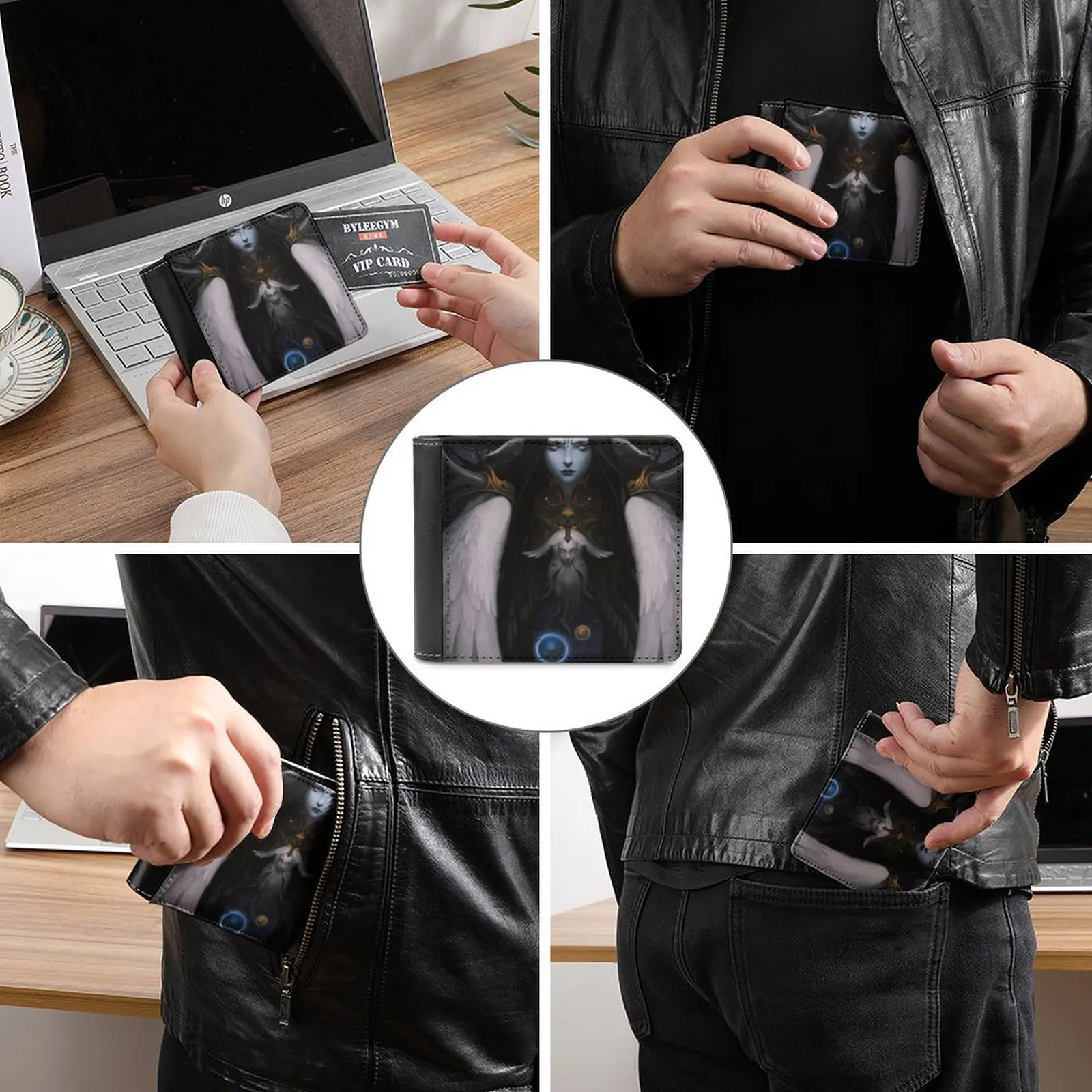 黒と白のペイズリープリントパターンデザインメンズ財布パターンレザーメンズショートウォレットマルチカードウォレットファッション財布