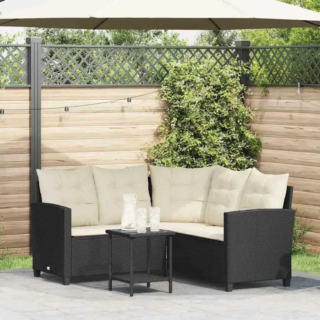 

Garden Sofa Black PE Rattan Medium Removable Covers Outdoor Lounge Seating Durable Weatherproof Furniture