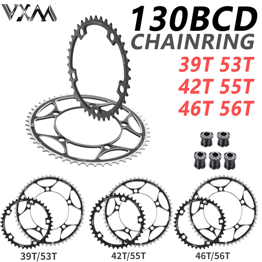 

VXM Bicycle Double Chainring 130BCD 39T 53T 42T 55T 46T 56T Road Bike Crankset Aluminum Chainwheel Folding Bike Disc Accessories