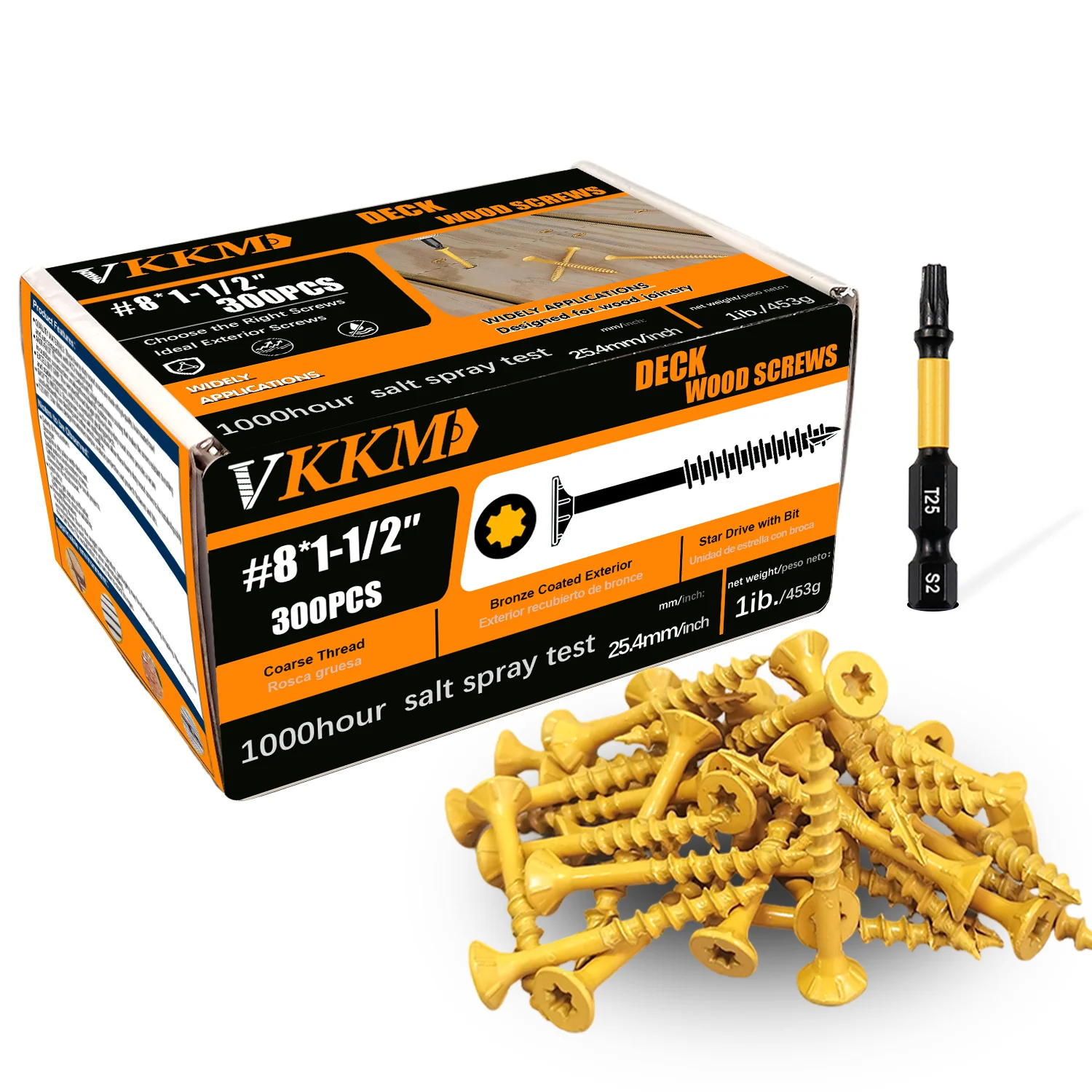 

Винты для палубы VKKM 1-1/2 дюйма, шурупы по дереву # 8*1-1/2 300 шт., антикоррозийное покрытие из эпоксидной смолы, включая привод Torx T25, желтый