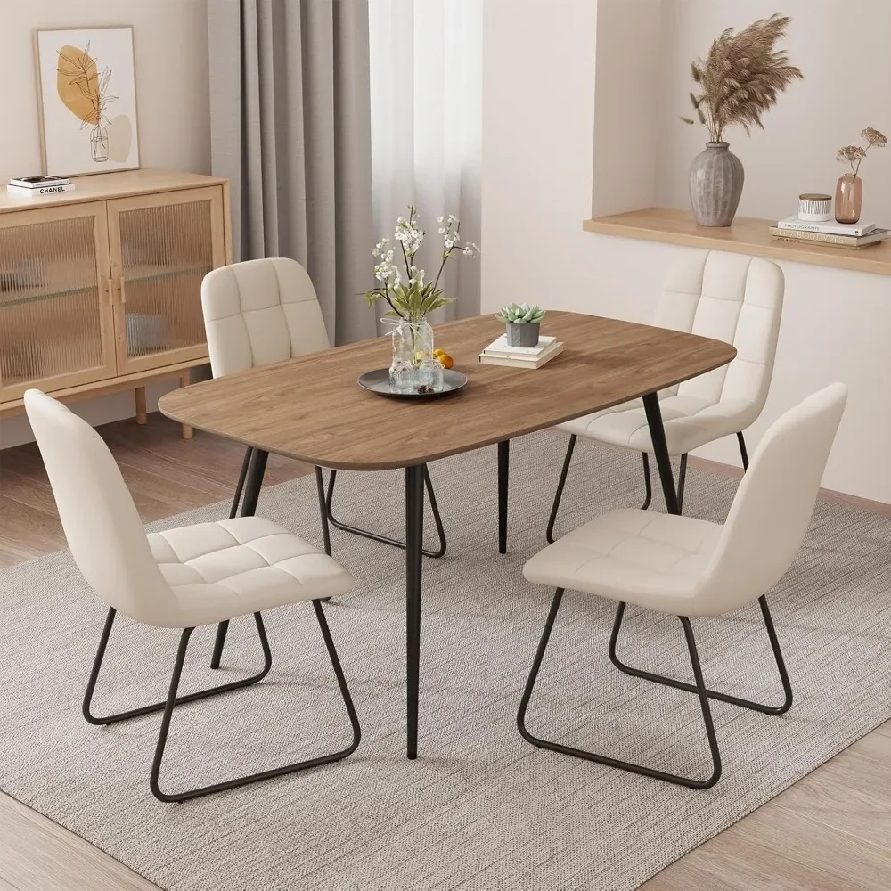 Dining Table Set for 4,Modern Wood Dining Table,Leather Dining Chairs 4,Table and Chairs Set of 4