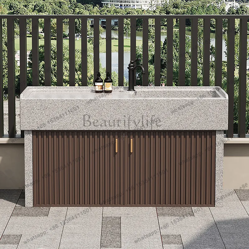 Garden outdoor granite console stone wash basin integrated marble