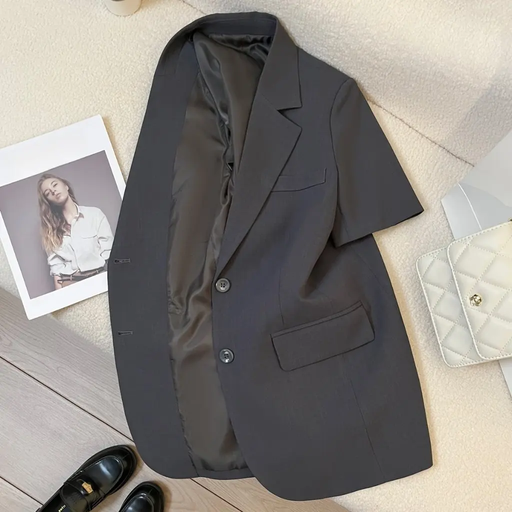 

Женский серый пиджак в стиле ретро с короткими рукавами, элитная модная повседневная уличная одежда на весну-осень-лето
