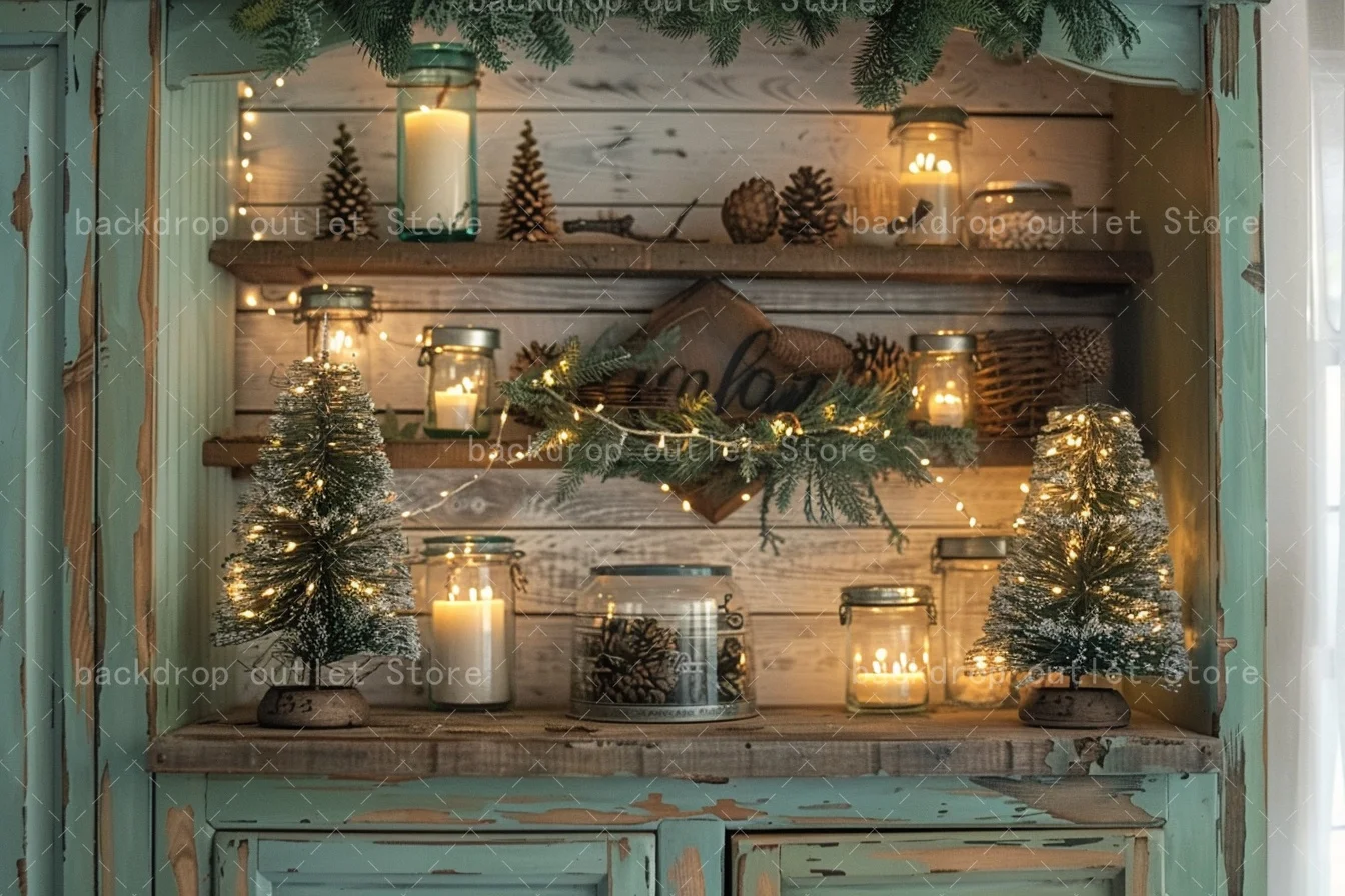 Mehofond 크리스마스 실내 주방 사진 배경 어린이 성인 어린이 녹색 나무 캐비닛 크리스마스 트리 Photocall 배경