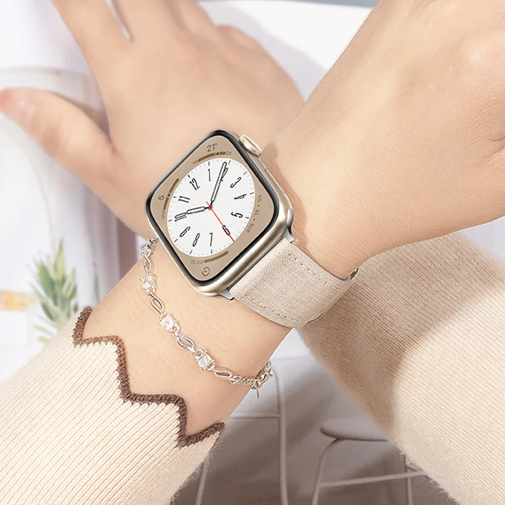 Płócienna opaska na pasek do zegarka Apple 40mm 41 38mm 44 45mm 49mm 42mm bransoletka z tkaniny correa dla iwatch serii 9 7 se 3 4 5 6 ultra 8