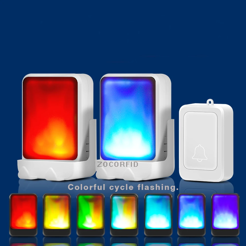 7 Color Lights Flash + Music Doorbell Home Elderly/Deaf Men Wireless Door Bell 3 Working Modes Adjustable Volume Optional Tones